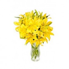 One Dozen Yellow Lilies in a Vase